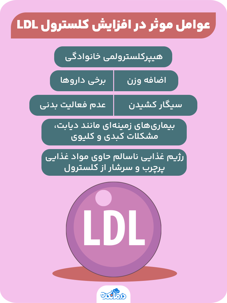 اینفوگرافیک عوامل موثر در افزایش کلسترول ldl