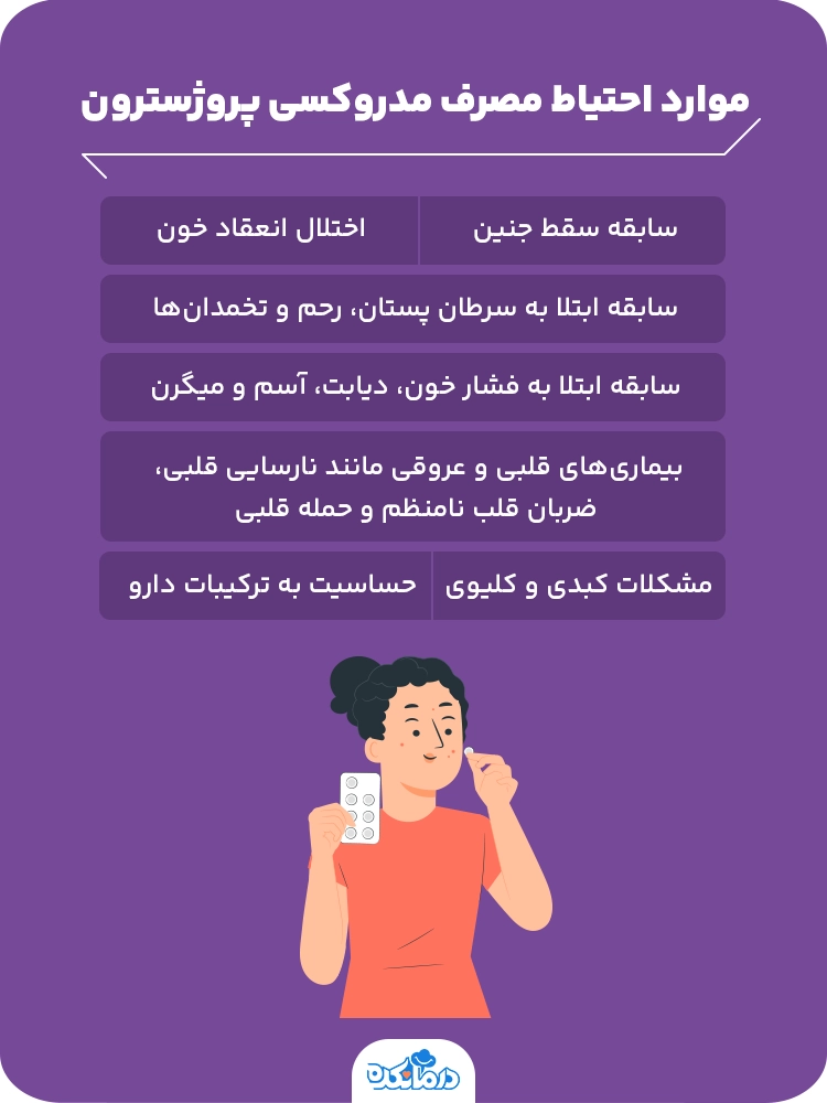  اینفوگرافیک موارد احتیاط مصرف مدروکسی پروژسترون 