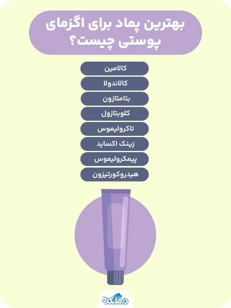 اینفوگرافیکی که بهترین پماد برای اگزمای پوستی را نشان می‌دهد.