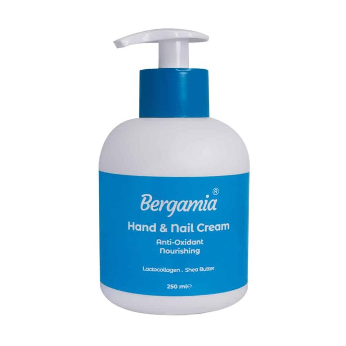 bergamia hand and nail pump cream anti oxidant nourishes with lactocollagen